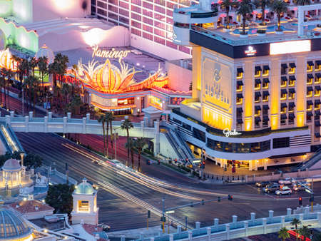 Las Vegas, JAN 26, 2021 - Night aerial view of the famous stripのeditorial素材