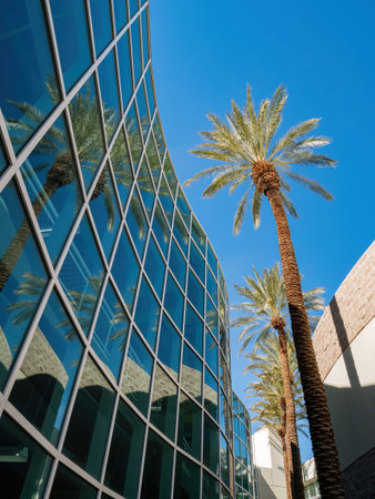 Palm tree and modern building in the campus of UNLV at Nevadaのeditorial素材