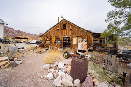 Nevada, MAR 13, 2021 - Abandoned retro building of the Nelson Ghost Town