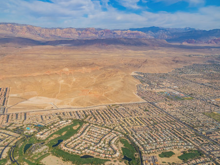 Aerial view of the Las Vegas cityscape and residence area at Nevada