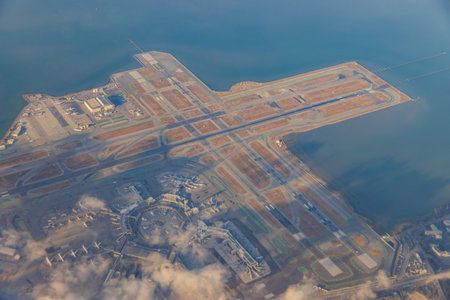 Aerial view of the San Francisco International Airport at California