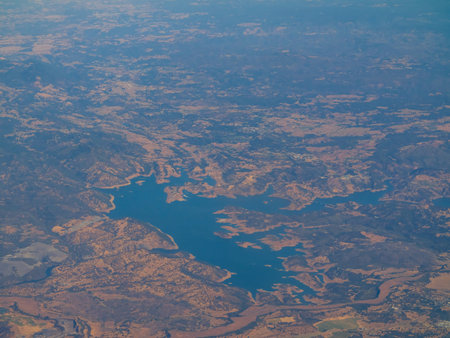 Aerial view of the Don Pedro Reservoir at Californiaの写真素材