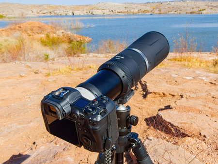 Nevada, MAR 4, 2021 - Close up shot of a big camera with a telephoto lens