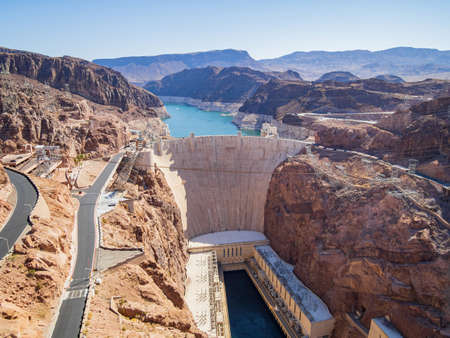 Morning view of the famous Hoover Dam at Nevadaのeditorial素材