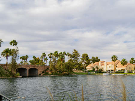 Sunset view of some residence building at Desert Shores area, Nevadaの写真素材