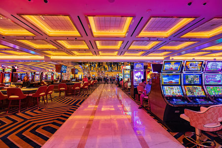 Las Vegas, JUN 28, 2021 - Interior view of the Resorts World casinoのeditorial素材