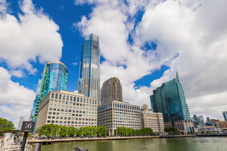 Sunny view of the Jersey City skyline at New Jerseyの写真素材