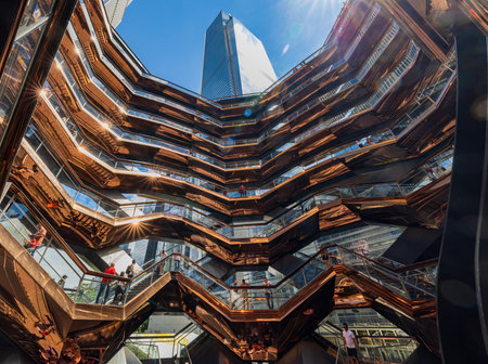 New York, JUL 4, 2021 - Sunny view of the Vessel art building