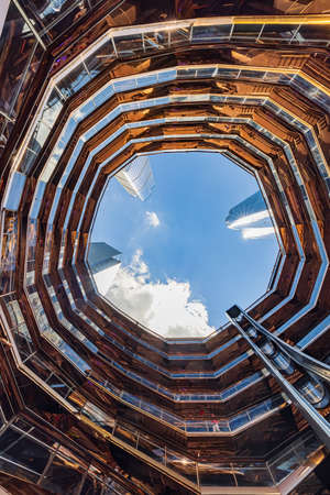 New York, JUL 4, 2021 - Looking up the Vessel art buildingのeditorial素材