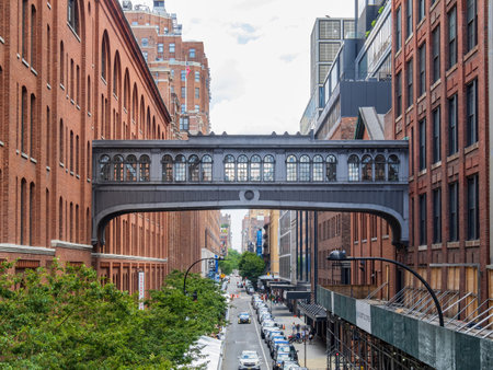 New York, JUL 4, 2021 - Beautiful classical bridge saw from The High Line, 15th Streetのeditorial素材