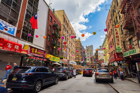 New York, JUL 4, 2021 - Many lantern hanging around the Chinatownのeditorial素材