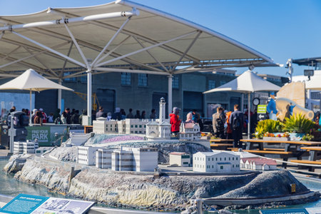 San Francisco, MAY 19, 2021 - Sunny view of the waiting area of Alcatraz City Cruisesのeditorial素材