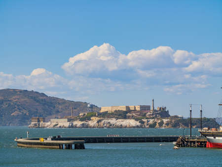 Sunny view of the Alcatraz Island and San Francisco Bay at Californiaのeditorial素材