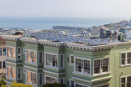 Sunny high angle view of some residence building at San Francisco, Californiaのeditorial素材