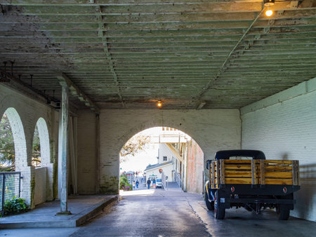 Sunny view of some historical building in Alcatraz island at California