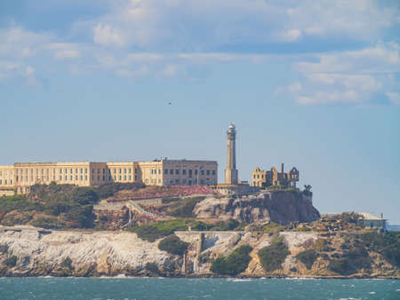 Sunny view of the Alcatraz Island and San Francisco Bay at Californiaのeditorial素材