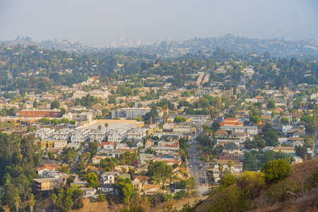 High angle haze view of some residence building at Los Angeles, Californiaの写真素材