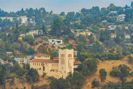 High angle haze view of some residence building at Los Angeles, California