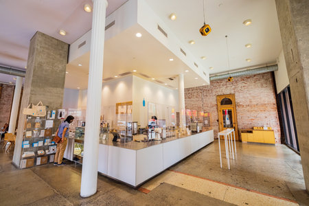 Los Angeles, JUL 24, 2021 - Interior view of the blue bottle coffee in downtown