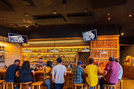 Los Angeles, JUL 24, 2021 - Interior view of the Wolf and Crane Bar