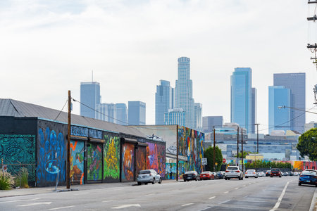 Los Angeles, JUL 24, 2021 - Skyling of the downtown from Arts District