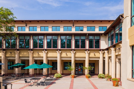 Morning sunny view of book store in the Occidental College at Los Angeles, Californiaのeditorial素材