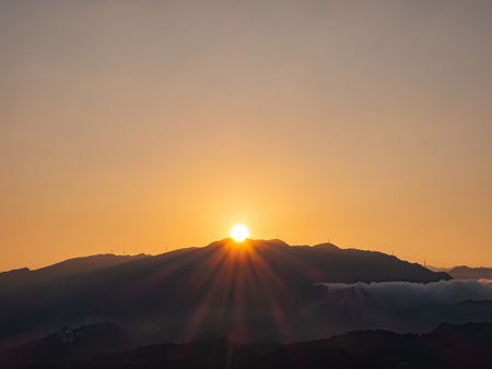 Sunrise view of some rural mountain of Xindian District at New Taipei City, Taiwan