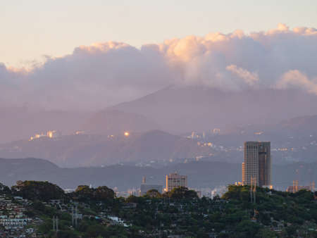 Sunset high angle view of the Jingmei area at Taipei, Taiwanの写真素材