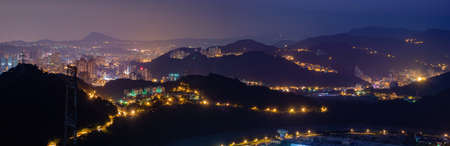 Sunrise high angle view of the Zhitan Purification Plant at New Taipei City, Taiwanの写真素材