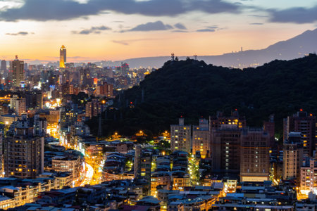 Sunset high angle view of the Jingmei area at Taipei, Taiwanのeditorial素材