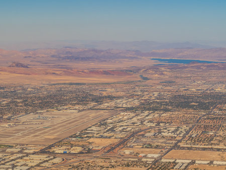 Aerial view of the famous Las Vegas cityscape at Nevadaの写真素材