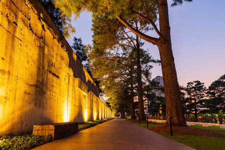 Evening view of the Oklahoma City Memorial chairs at Oklahoma, USAのeditorial素材