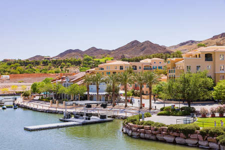Las Vegas, MAY 10, 2021 - Sunny view of the Lake Las Vegasのeditorial素材