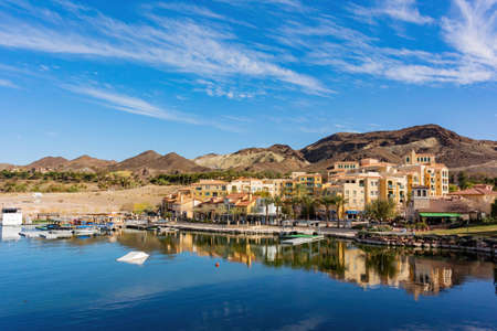 Sunny view of the lake landscape of Lake Las Vegas at Nevadaの写真素材