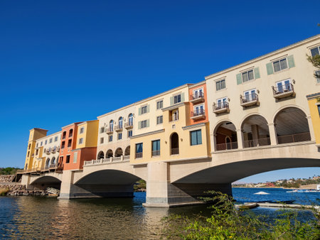 Sunny view of the lake landscape of Lake Las Vegas at Nevadaの写真素材