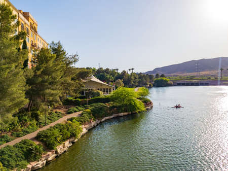 Sunny view of the lake landscape of Lake Las Vegas at Nevadaの写真素材