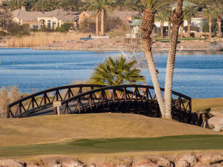 Sunny view of the lake landscape of Lake Las Vegas at Nevadaのeditorial素材
