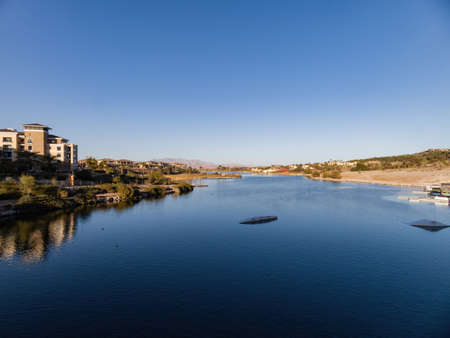 Sunny view of the lake landscape of Lake Las Vegas at Nevadaのeditorial素材