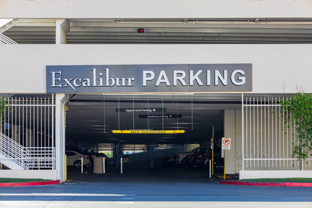 Las Vegas, SEP 7, 2021 - Entrance of The Excalibur Hotel and Casino parking garageのeditorial素材