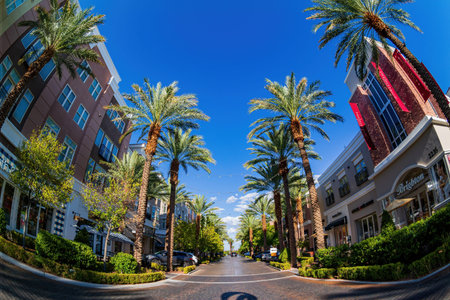 Las Vegas, SEP 11, 2021 - Sunny exterior view of The District shopping mall