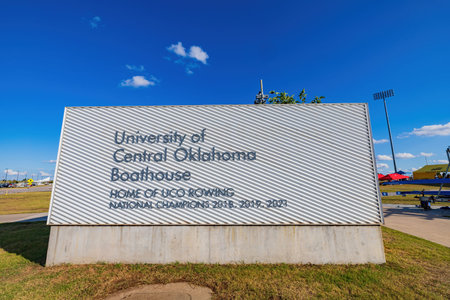 Oklahoma, OCT 2, 2021 - University of Central Oklahoma sign in Boathouse districtのeditorial素材