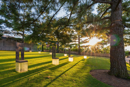 Oklahoma, OCT 2, 2021 - Sunset exterior garden of Oklahoma City National Memorial and Museum