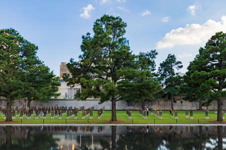 Oklahoma, OCT 2, 2021 - Sunset exterior garden of Oklahoma City National Memorial and Museumのeditorial素材