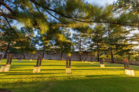 Oklahoma, OCT 2, 2021 - Sunset exterior garden of Oklahoma City National Memorial and Museumのeditorial素材