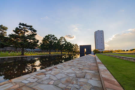 Oklahoma, OCT 2, 2021 - Sunset exterior garden of Oklahoma City National Memorial and Museumのeditorial素材