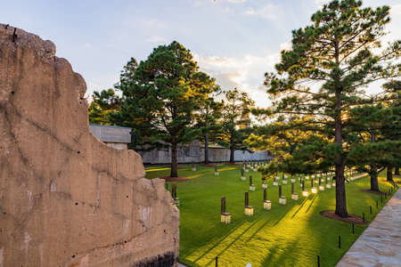 Oklahoma, OCT 2, 2021 - Sunset exterior garden of Oklahoma City National Memorial and Museumのeditorial素材