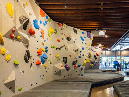 Oklahoma, OCT 9, 2021 - Interior view of a climbing gym