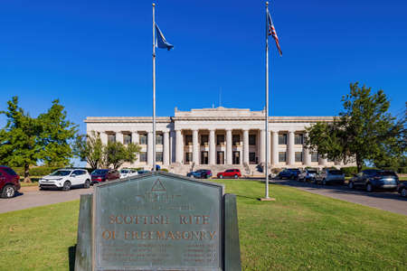 Oklahoma, OCT 20, 2021 - Sunny view of the Scottish Rite Masonic Templeのeditorial素材