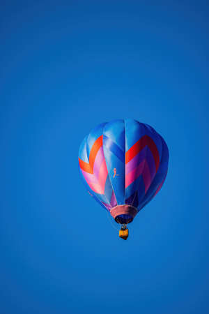 Oklahoma, OCT 30, 2021 - Close up shot of a big hot air balloon flying in the skyのeditorial素材