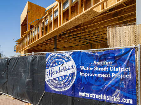 Henderson, APR 5 2021 - Sunny view of a wooden construction siteのeditorial素材